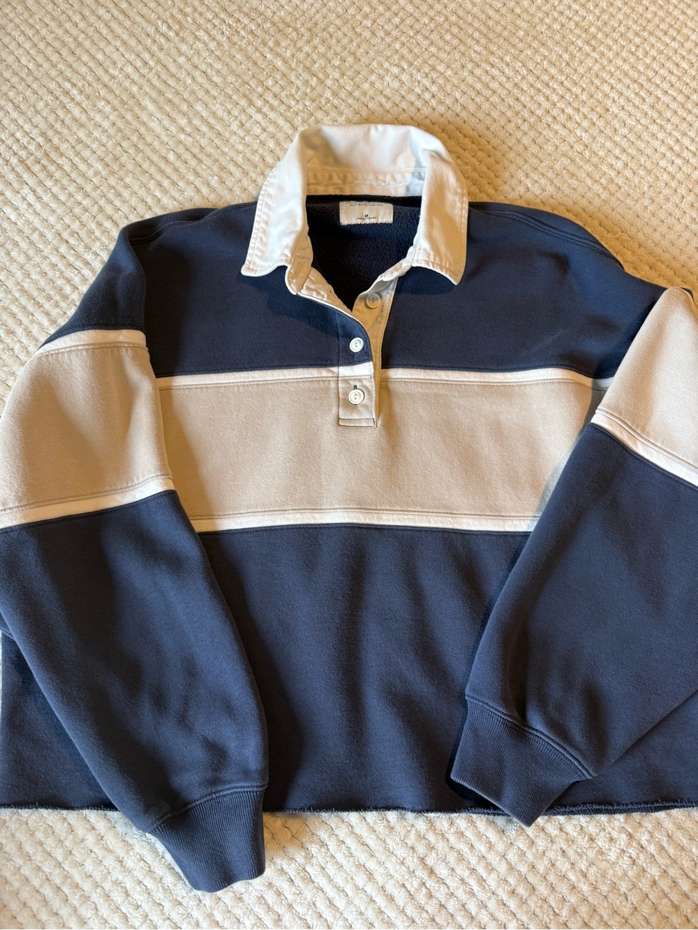 Women’s Navy and Cream Rugby Shirt with Contrast Collar